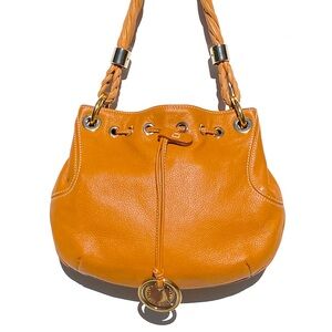 STUART WEITZMAN Women’s Mini Braided Handle Tan Leather Bucket Bag